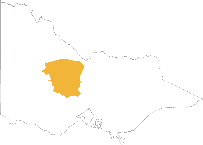 Map of the Dja Dja Wurrung Clans Aboriginal Corporation which covers parts of Buloke, Loddon, Campaspe, Greater Bendigo, Central Goldfields, Mount Alexander, Pyrenees and Hepburn