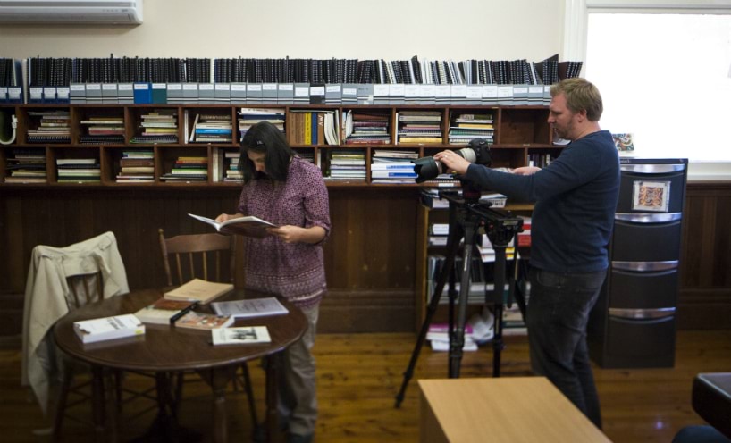 Jo Bell being filmed for Returning our Ancestors